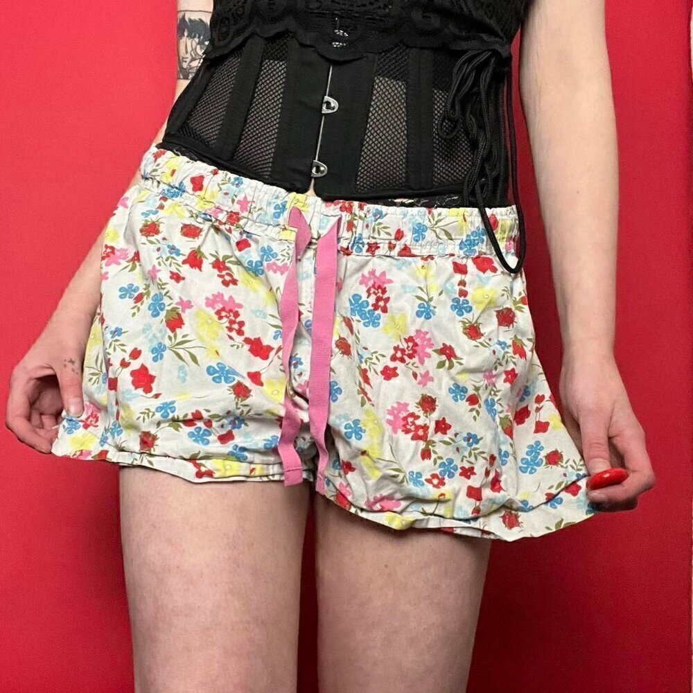 Joe fresh / Floral mini pyjama / sun shorts with pink drawstrings